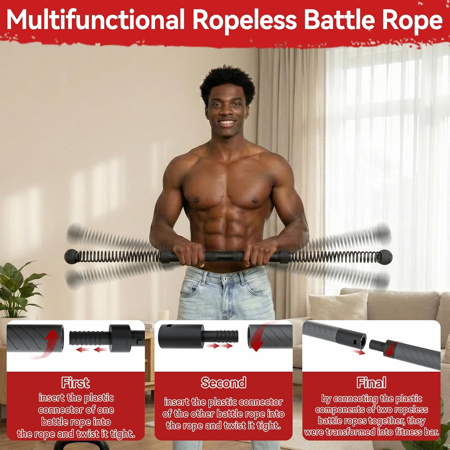 Home Gym Full Body - 2-in-1 Verbeterde Draadloze Battle Rope Power